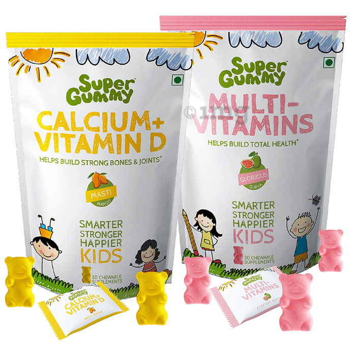 Super Gummy Combo Pack of Calcium+Vitamin D Gummies Masti Mango & Multi-Vitamins Gummies Glorious Guava (30 Each)