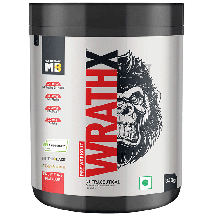 MuscleBlaze Pre Workout Wrathx | For Energy, Strength & Endurance | Flavour Fruit Fury