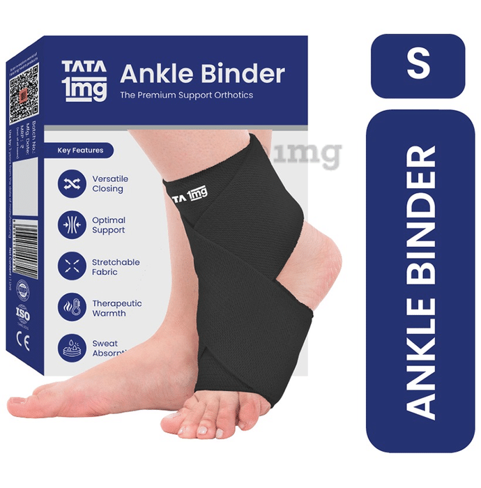 Tata 1mg Ankle Binder, Ankle Support for Pain Relief, Injuries and Inflammation, Ankle Protection Guard Post Cast Care and Post Operation Small