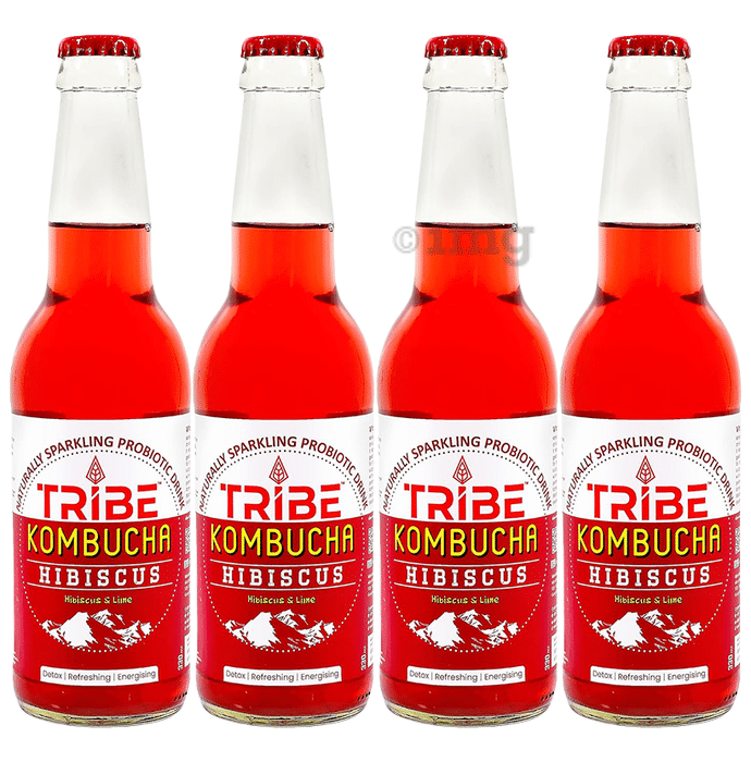 Tribe Kombucha Naturally Sparkling Probiotic Drink HIbiscus (330ml Each) Hibiscus & Lime