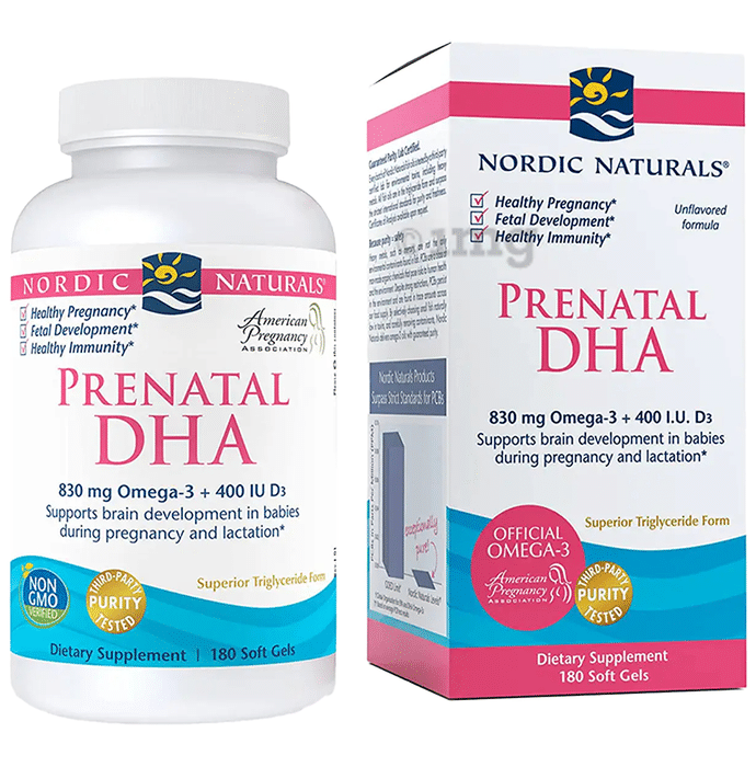 Nordic Naturals Prenatal DHA Omega 3 830mg + D3  400 I.U. Soft Gels for Brain Development in Babies