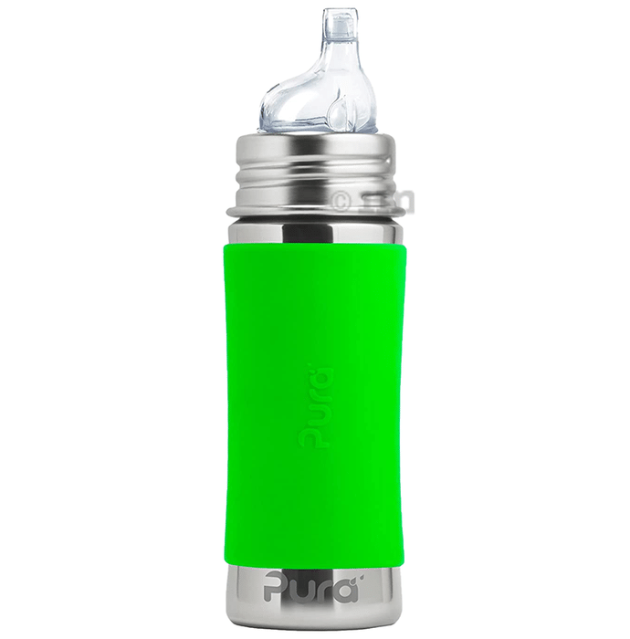 Pura Kiki Stainless Steel Sippy Cup with Silicon Sleeves Green