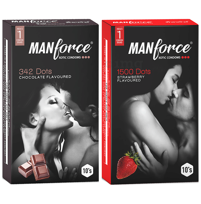 Manforce Combo Pack of 342 Dots Xotic Condom Chocolate Flavour and 1500 Dots Xotic Condom Strawberry Flavour (10 Each)