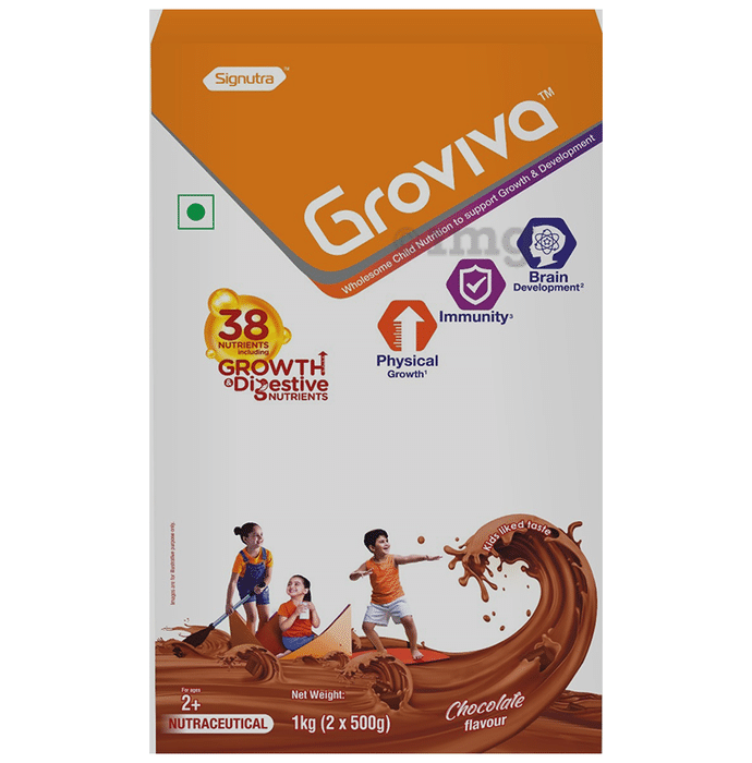 Groviva Child Nutrition for Physical Growth, Brain Development & Immunity | Flavour Chocolate Powder