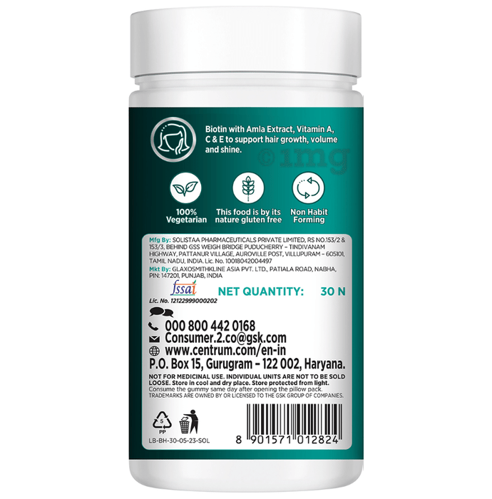 Centrum Healthy Hair Biotin+ with Biotin Vitamins & Minerals Gummy Strawberry