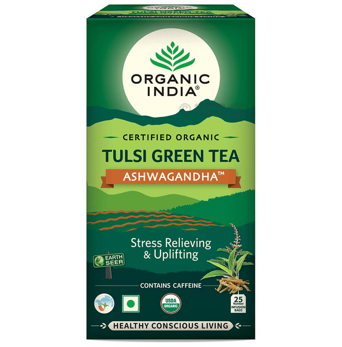 Organic India Tulsi Green Tea Infusion Bag (2gm Each) Ashwagandha