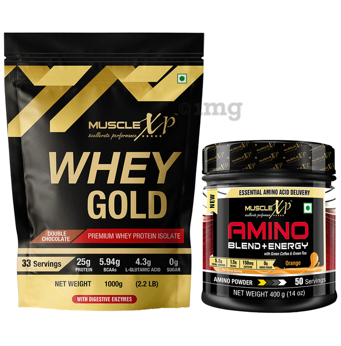 MuscleXP Combo Pack of Whey Gold Double Chocolate (1kg) & Amino Blend + Energy Powder Orange (400gm)