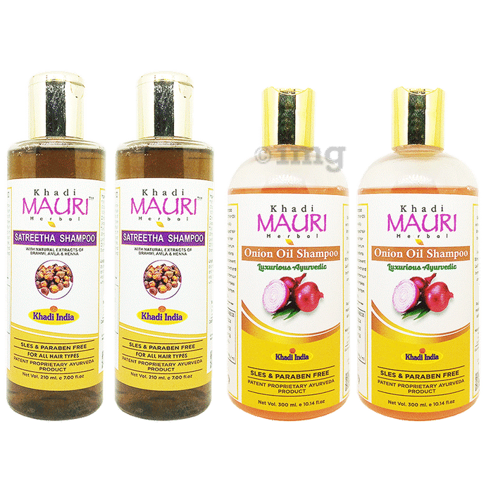 Khadi Mauri Herbal Combo Pack of Onion Oil (300ml) & Satreetha (210ml) Shampoo
