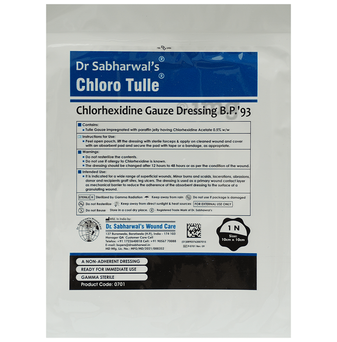 Dr. Sabharwal's Chloro Tulle Chlorhexidine Gauze Dressing B.P'93 10cm x 10cm
