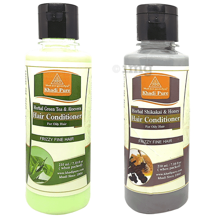 Khadi Pure Combo Pack of Herbal Green Tea & Aloevera Hair Conditioner & Herbal Shikakai & Honey Hair Conditioner (210ml Each)