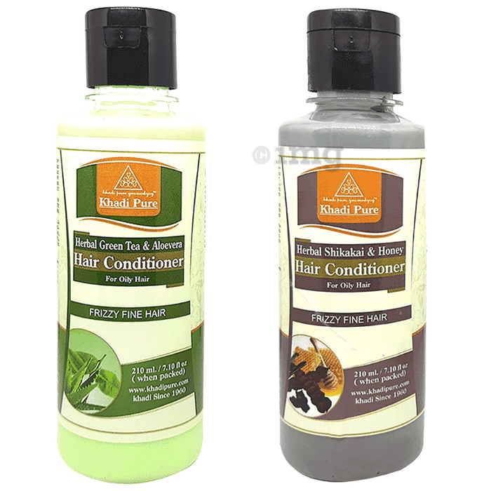 Khadi Pure Combo Pack of Herbal Green Tea & Aloevera Hair Conditioner & Herbal Shikakai & Honey Hair Conditioner (210ml Each)