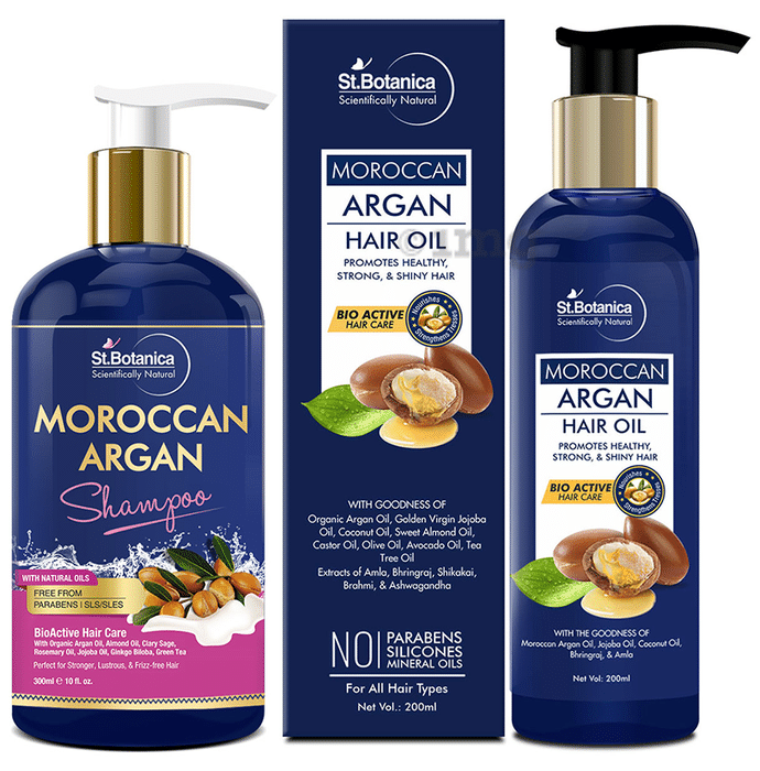 St.Botanica Combo Pack of Moroccan Argan Shampoo 300ml and Moroccan Argan Hair Growth Oil 200ml