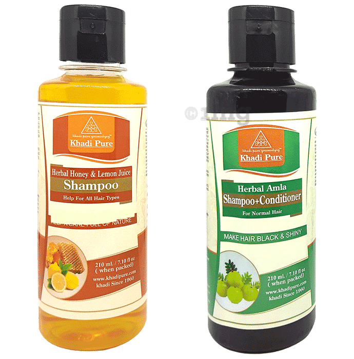 Khadi Pure Combo Pack of Herbal Honey & Lemon Juice Shampoo & Herbal Amla Shampoo+Conditioner (210ml Each)