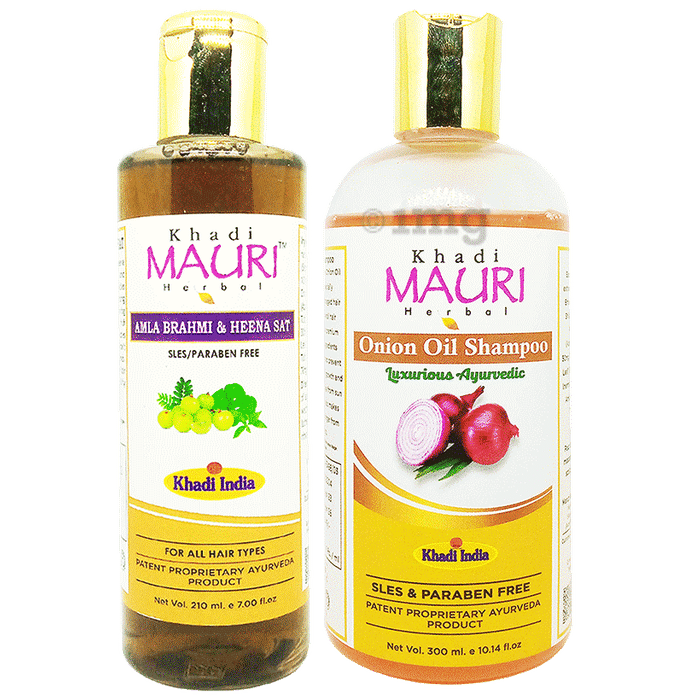 Khadi Mauri Herbal Amla Brahmi Heena Sat (210ml) & Onion Shampoo (300ml)