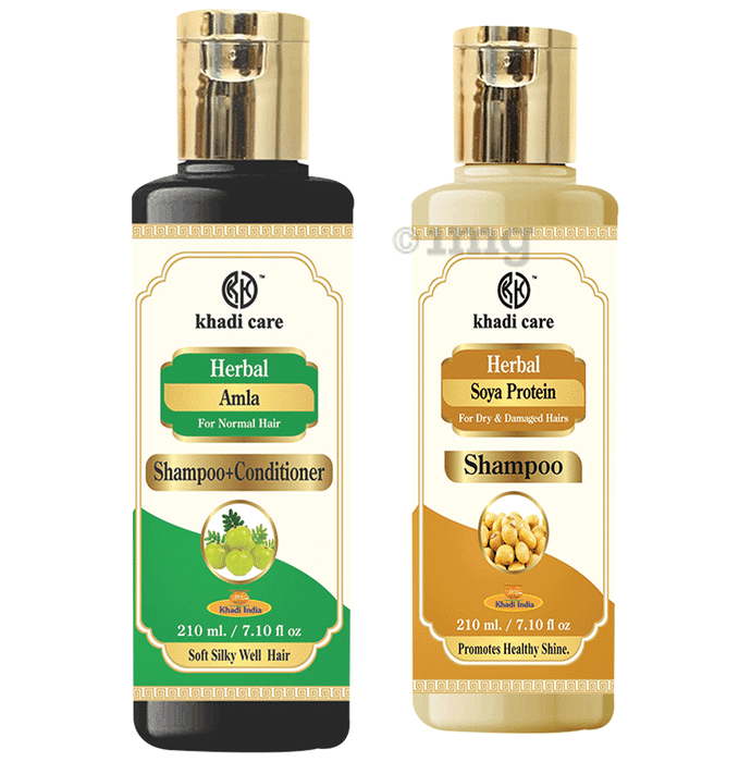 Khadi Care Combo Pack of Amla Shampoo + Conditioner & Soya Protein Shapoo (210ml Each)