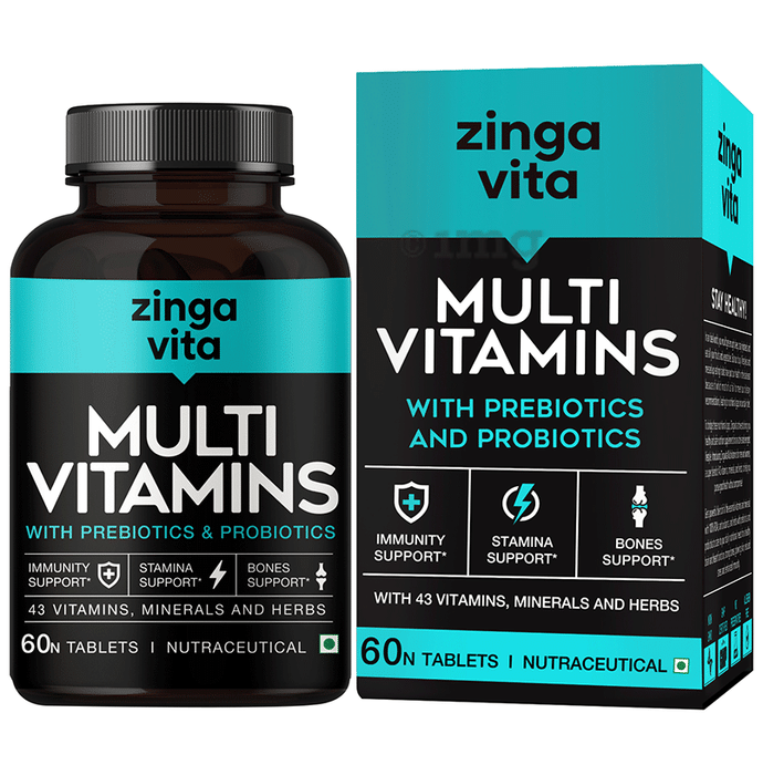 Zingavita Multi Vitamins with Probiotics & Prebiotics | For Immunity, Stamina, Bones & Gut Health |