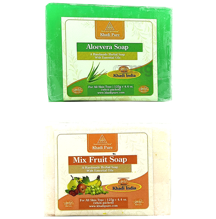 Khadi Pure Combo Pack of Aloevera Soap & Mix Fruit Soap (125gm Each)