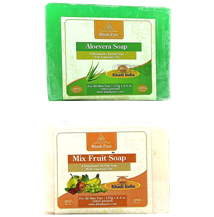 Khadi Pure Combo Pack of Aloevera Soap & Mix Fruit Soap (125gm Each)