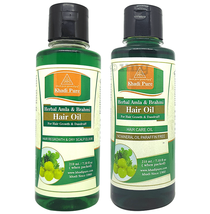 Khadi Pure Combo Pack of Herbal Amla & Brahmi Hair Oil & Herbal Amla & Brahmi Hair Oil I Mineral Oil & Paraffin Oil Free (210ml Each)