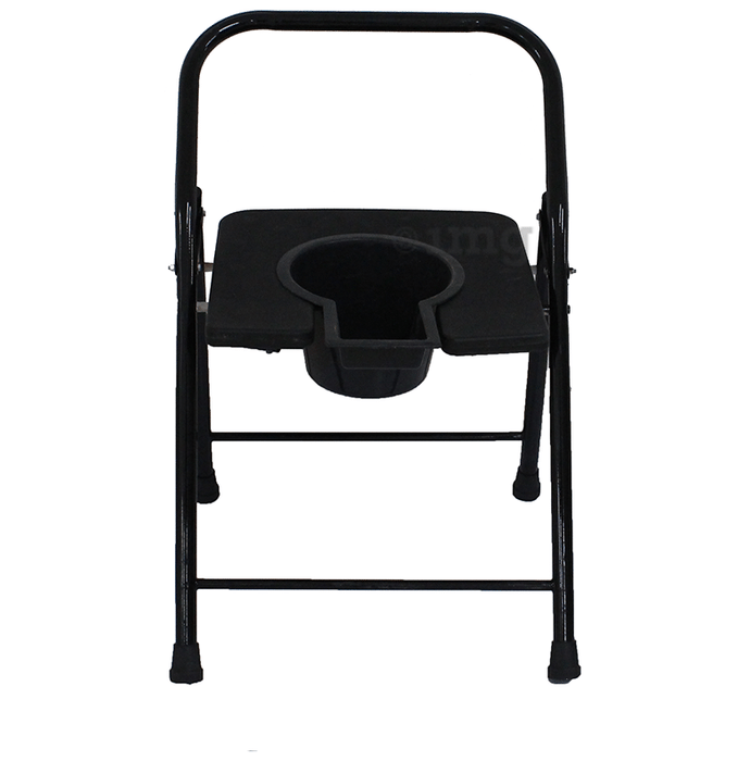 Fidelis Adjustable U Shaped Back Rest Commode Stool without Pot Universal Black