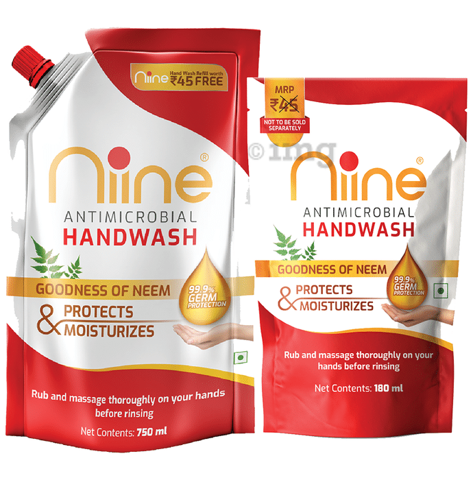 Niine Combo Pack of Antimicrobial Handwash 750ml & Antimicrobial Handwash Refill 180ml