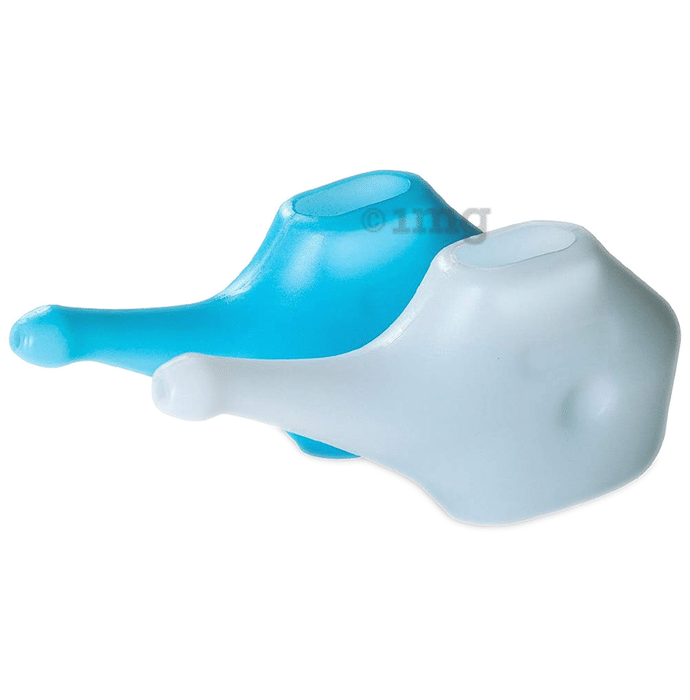 HealthAndYoga Combo Pack Of Travel Neti Pot - Nasal Wash - White + 10 Jala Neti salt White & Blue