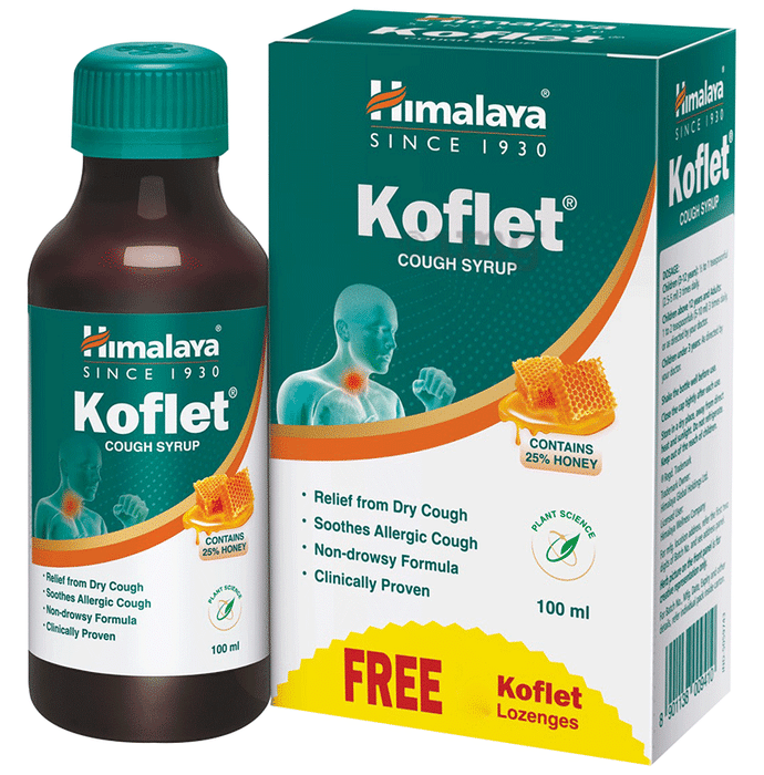 Himalaya Koflet Cough Syrup  25% Honey with 6 Koflet lozenges Free