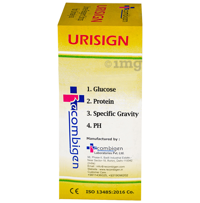 Recombigen Urisign 4 Parameter Reagent Test Strips for Glucose, Protein, Specific Gravity and PH Analysis