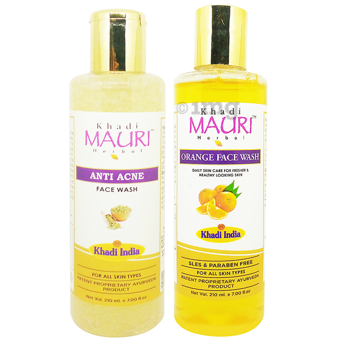 Khadi Mauri Herbal Combo Pack of Anti Acne & Orange Face Wash (210ml Each)