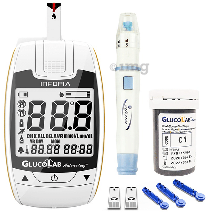 K-Life Gluco Lab Fully Automatic Glucometer Blood Glucose Sugar Testing Machine with 25 Strip White