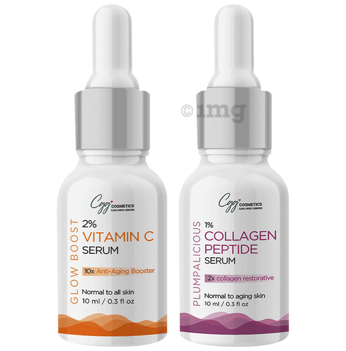 CGG Cosmetics Combo Pack of 2% Vitamin C & 1% Collagen Peptide Serum (10ml Each)