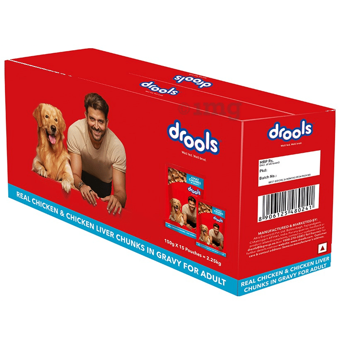 Drools Adult Wet Dog Food, Real Chicken & Chicken Liver Chunks in Gravy (150gm Each)