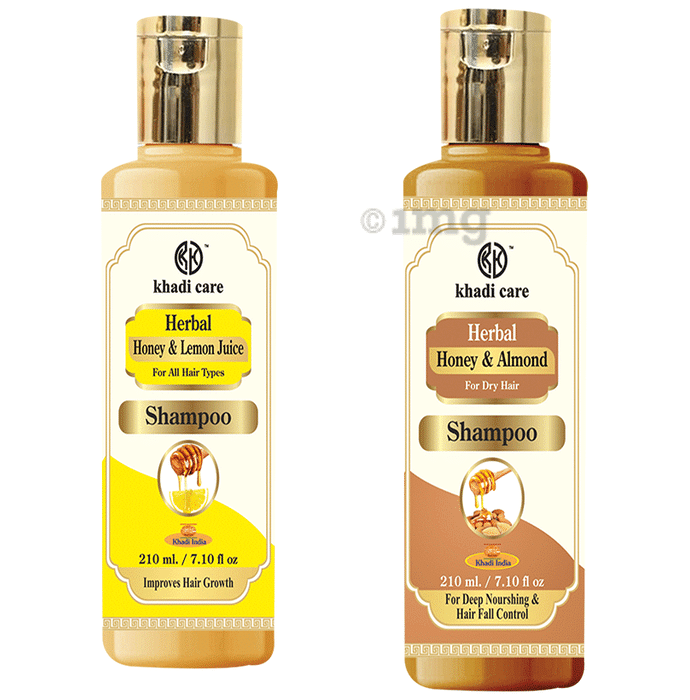 Khadi Care Combo Pack of Honey & Lemon Juice Shampoo & Honey & Almond Shampoo (210ml Each)