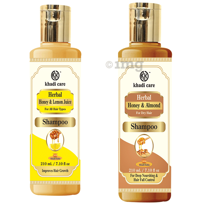 Khadi Care Combo Pack of Honey & Lemon Juice Shampoo & Honey & Almond Shampoo (210ml Each)