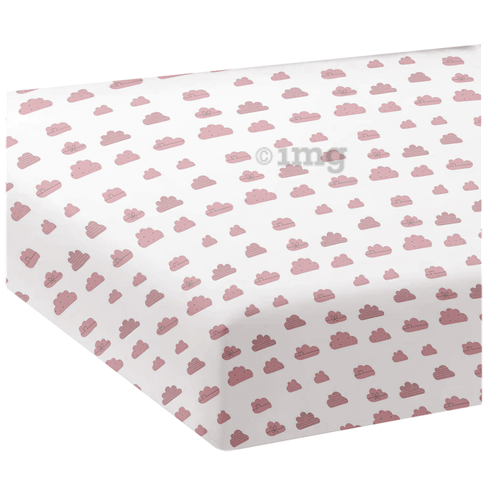 Polka Tots 100% Organic Cotton Fitted Crib Cot Soft & Breathable Mattress Cradle Bedsheet Cloud Design Peach