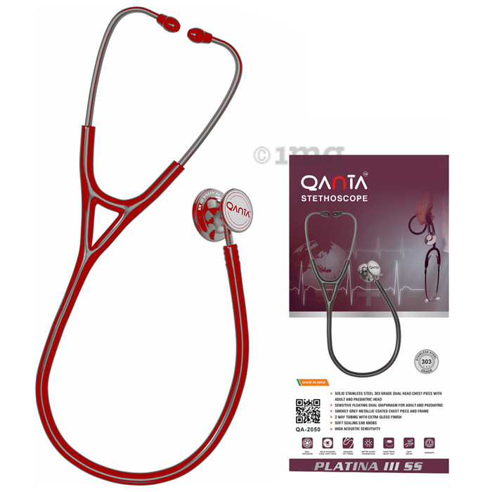 Qanta QA-2050 PLATINA III SS Smokey Grey Finish, Stainless Steel Stethoscope Red