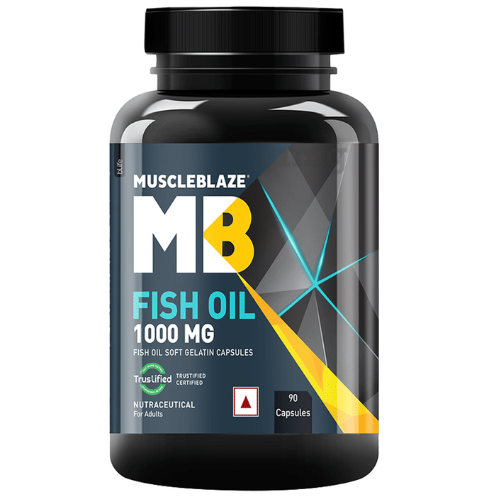 MuscleBlaze Fish Oil 1000mg | For Heart, Brain, Joint, Eyes & Immunity | Soft Gelatin Capsule