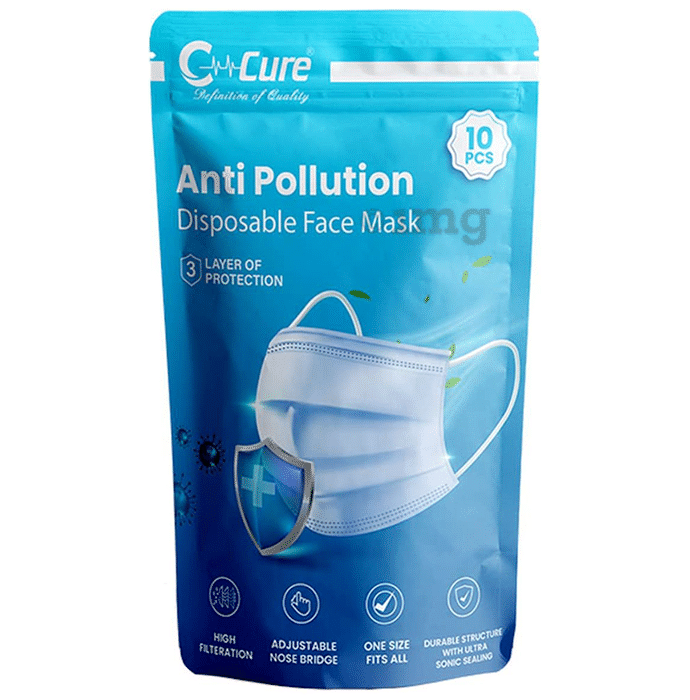 C Cure 3 Ply Anti Pollution Disposable Face Mask (10 Each) Blue