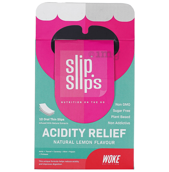Slip Slip's Acidity Relief Oral Strip for Heartburn, Acidity and Better Gut Health Natural Lemon