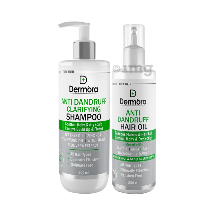 Dermora Combo Pack of Anti Dandruff Clarifying Shampoo 300ml and Anti Dandruff Hair Oil 200ml