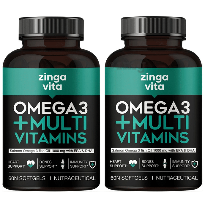 Zingavita Omega 3 Fish Oil with Multivitamin Soft Gelatin Capsule for Heart, Bone & Immunity Support(60 Each)