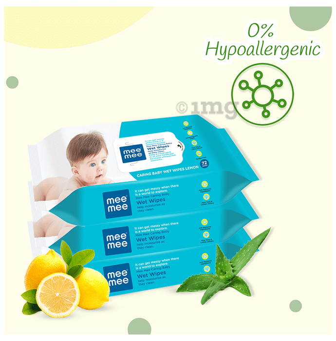 Mee Mee Caring Baby Wet Wipes with Aloe Vera & Lemon Extract (72 Each)