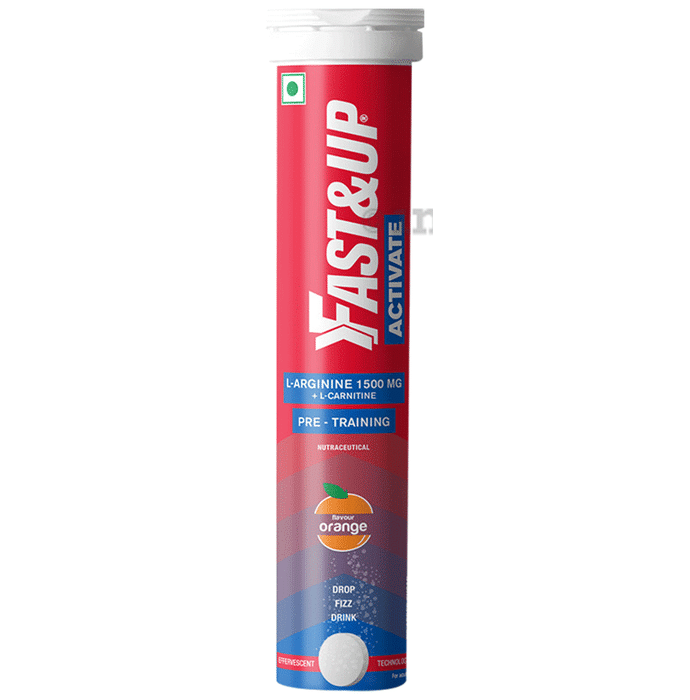 Fast&Up Activate 1500mg L-Arginine + L-Carnitine Pre-Training Effervescent Tablet No Added Sugar Orange