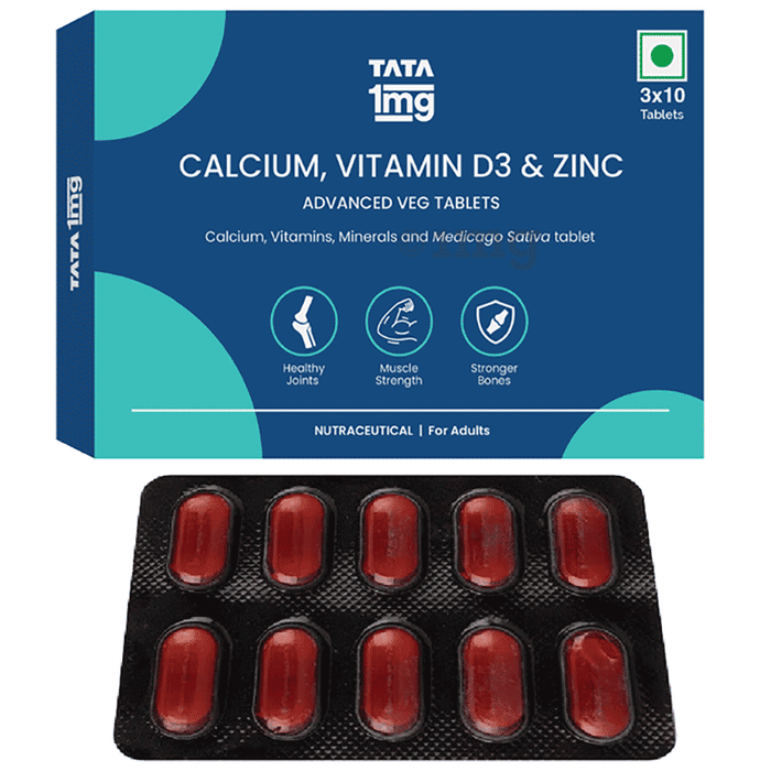 Tata 1mg Calcium & Vitamin D Tablet for Bone, Joint and Muscle Health with Zinc and Magnesium (30 Tablet)