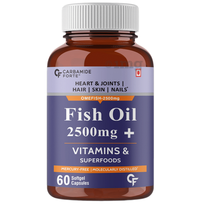 Carbamide Forte Fish Oil 2500mg + Vitamin | Softgel Capsule for Heart, Joints, Hair, Skin & Nails