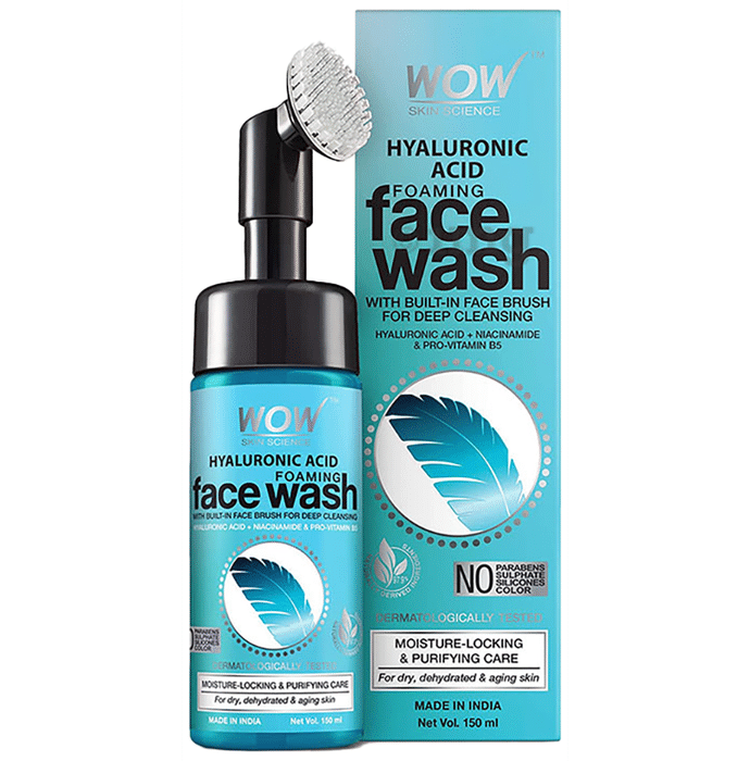 WOW Skin Science Hyaluronic Acid Foaming Face Wash with Built-In Face Brush