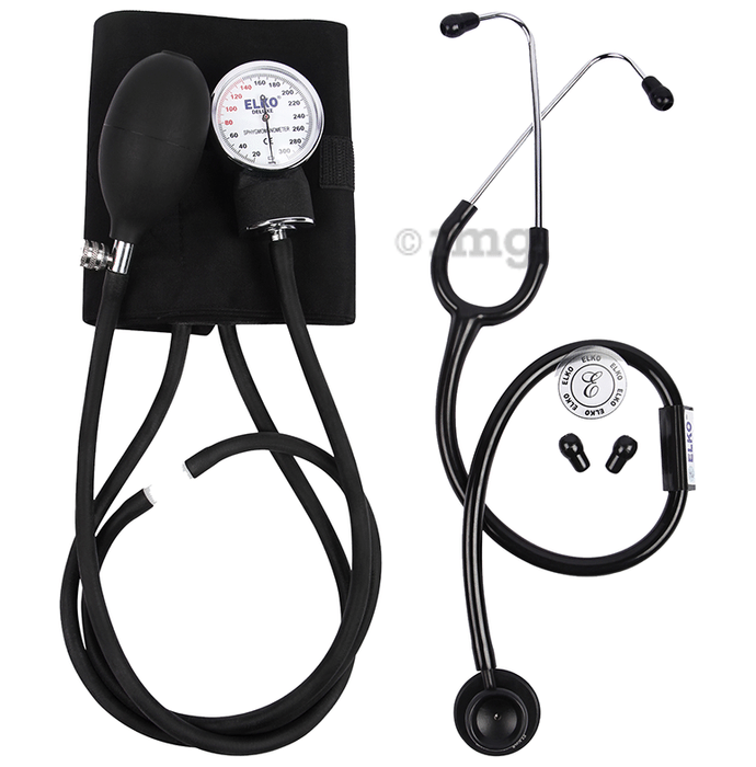 Elko EL 410S Dial Type Aneroid Sphygmomanometer Blood Pressure Monitor with Carry Bag and Basic Stethoscope Black
