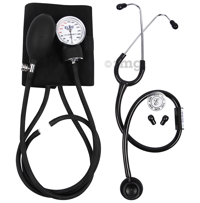 Elko EL 410S Dial Type Aneroid Sphygmomanometer Blood Pressure Monitor with Carry Bag and Basic Stethoscope Black