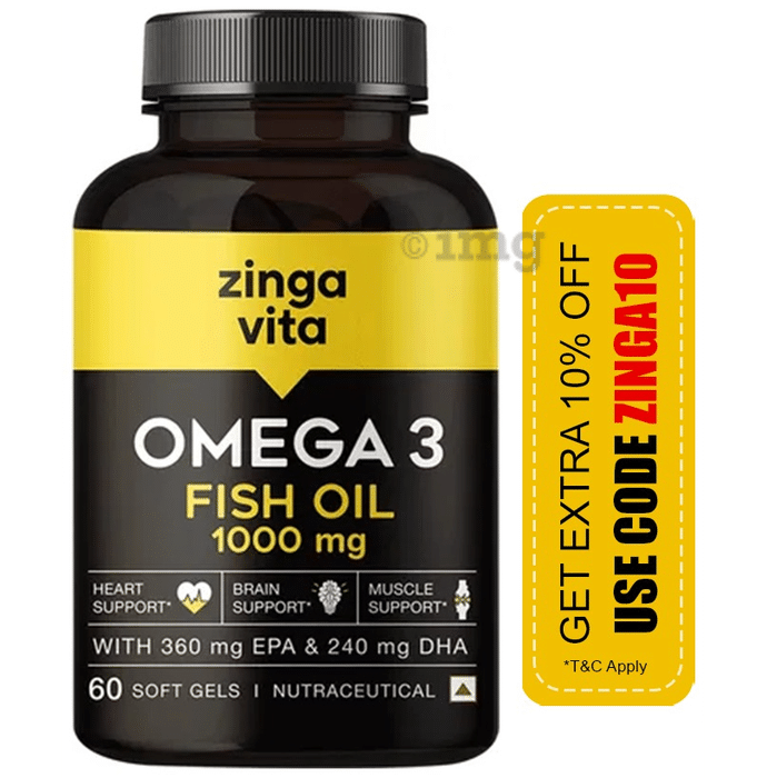 Zingavita Omega 3 Fish Oil 1000mg | Softgel for Heart, Brain & Muscle Support