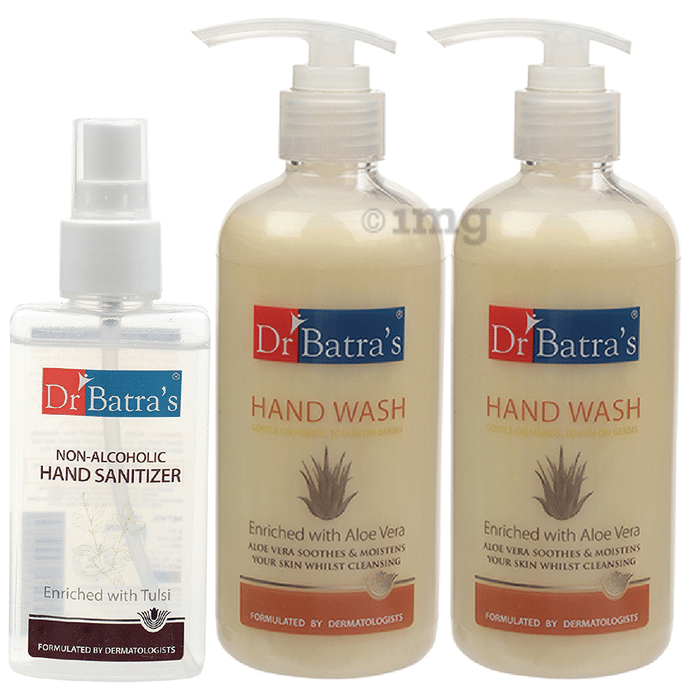 Dr Batra's Combo Pack of Hand Wash (2x300ml) and Non-Alcoholic Hand Sanitizer 100ml